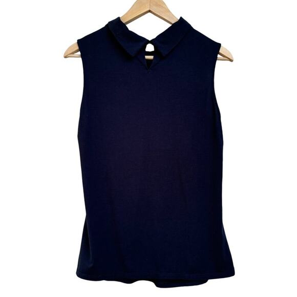 Brooks Brothers Stretch Cotton Blouse Top with Neck Detail Women's Size M Navy - Picture 5 of 9